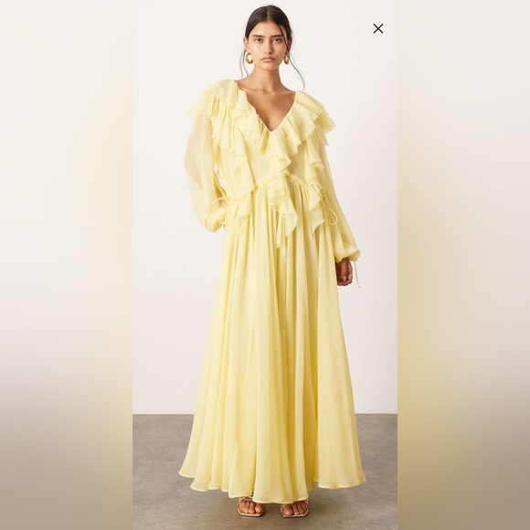 Elegant Yellow Ruffle Maxi Dress - Picture 1 of 5